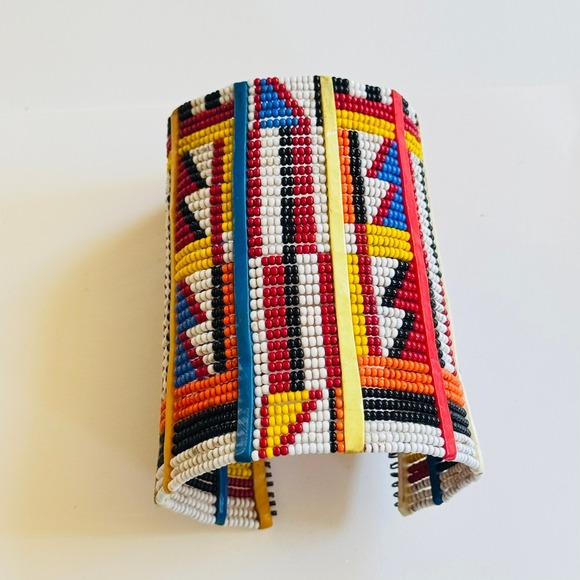 VTG Maasai Tribal African Cuff Bracelet glass beaded Statement Wide colorful Big - Picture 1 of 7